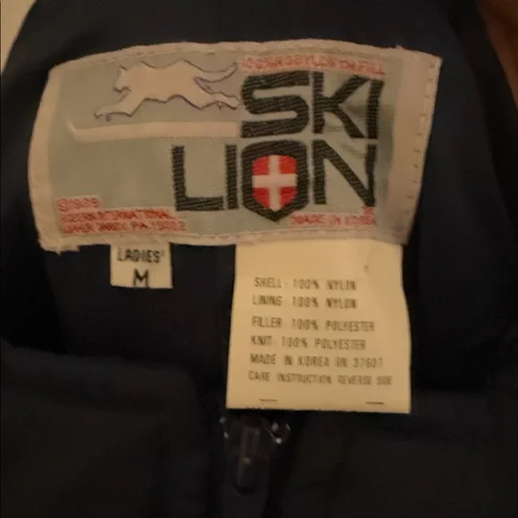 '80s Vintage Ski Lion Ski Snow Snowboarding Bib Overalls Navy Size M - Picture 3 of 7